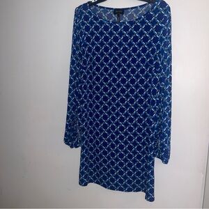 Laundry Blue Geometric Print Long-Sleeve Shift Dress size Small